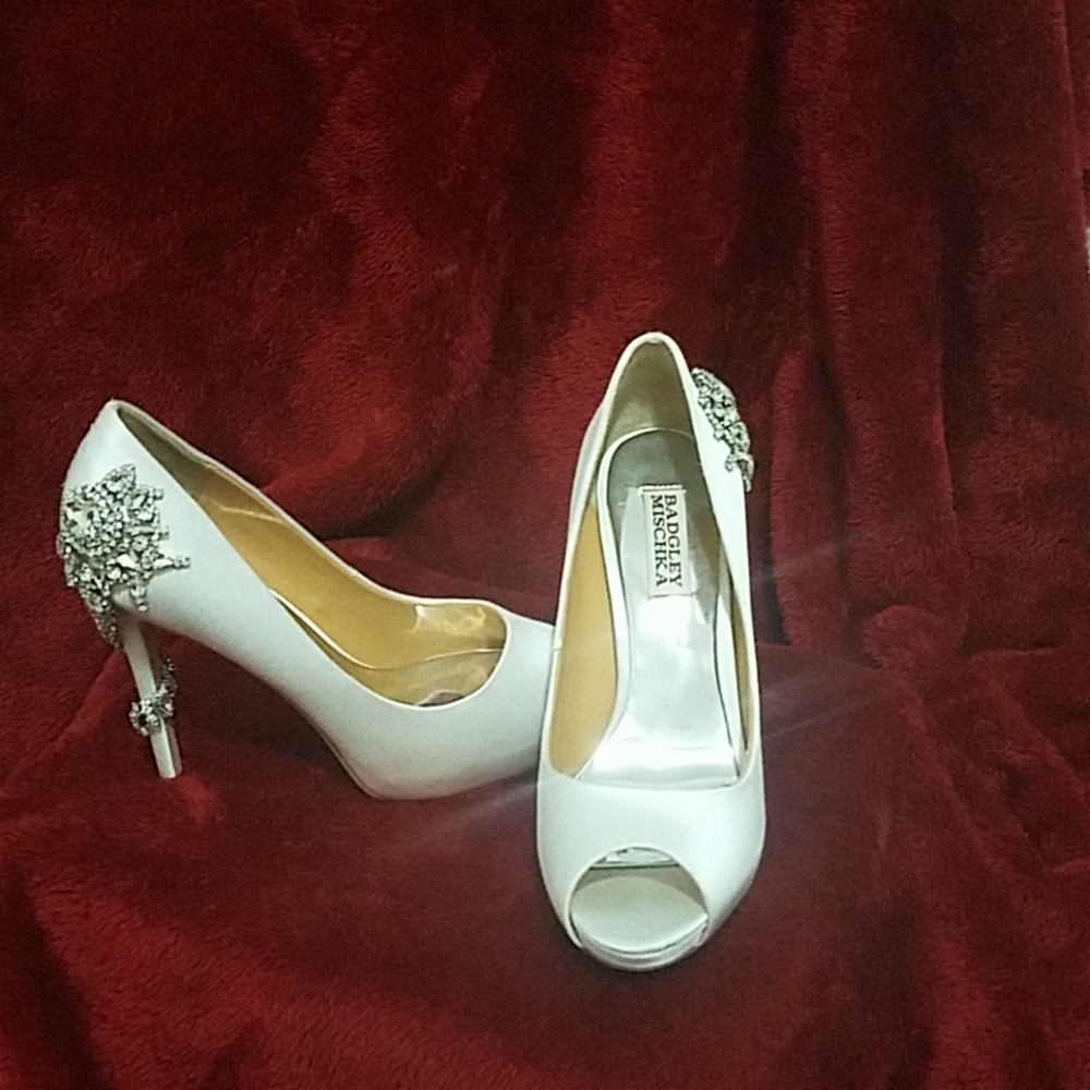 Royal White Satin Badgley Misschka Heels